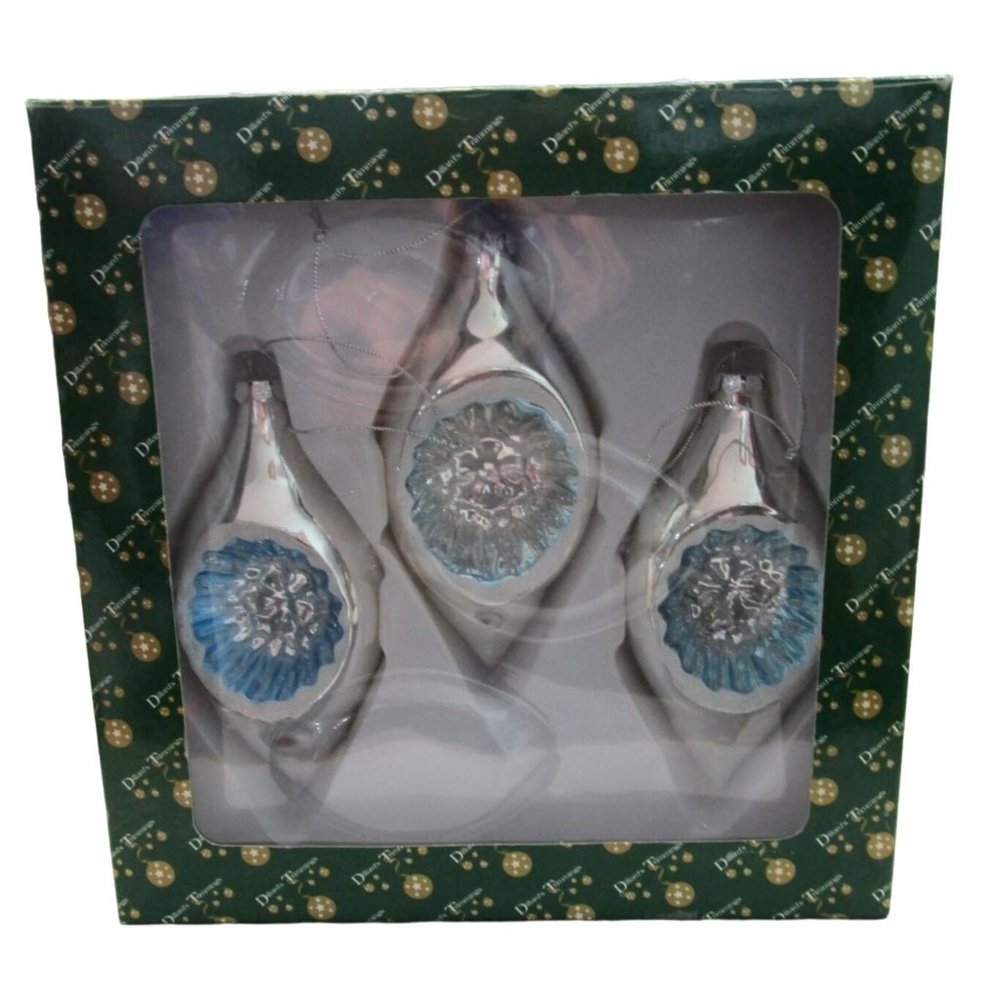 Dillards Trimmings Mercury Style Ornaments Silver Teardrop Blue Reflector NIB